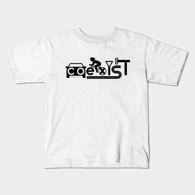 Coexist Tee Black Logo (Various Colors) Kids T-Shirt by coexistcyclists